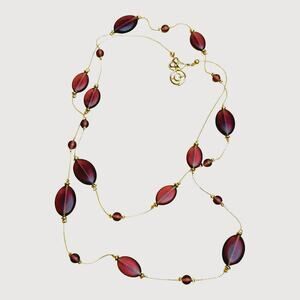 Deep Purple Frosted Glass Beads Station Neckacle Gold Tone